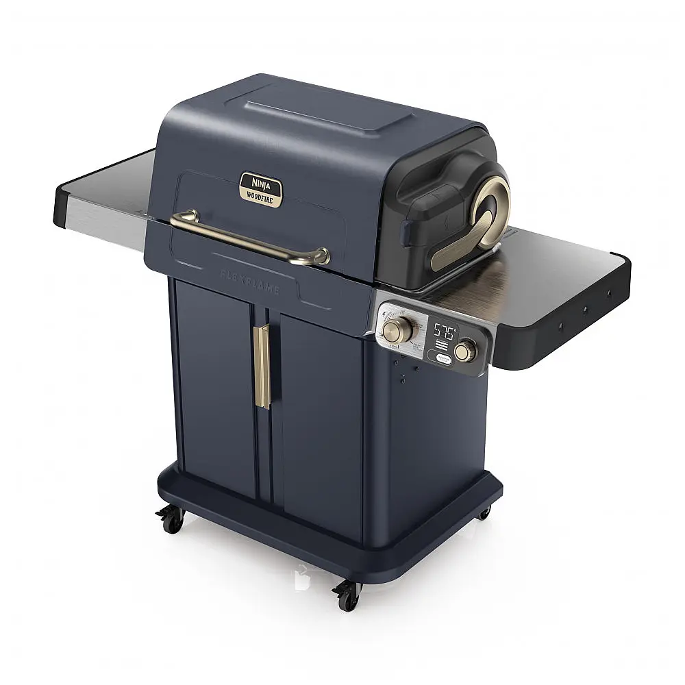 Grill Ninja PG301BL FlexFlame Azul 5-em-1 Defumador 3 Queimadores Tecnologia Woodfire 120V