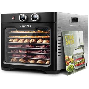 Desidratador de Alimentos com 8 Bandejas de Aço Inoxidável e Controle de Temporizador, 110V 800W, Septree, Preto