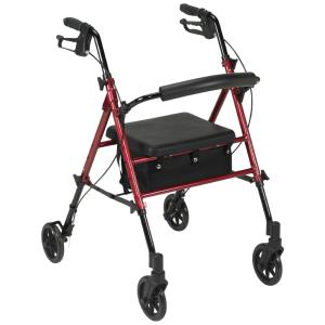Andador para Idoso Dobrável até 136kg com Alças Ajustáveis e Assento, Drive Medical RTL10261RD, Vermelho
