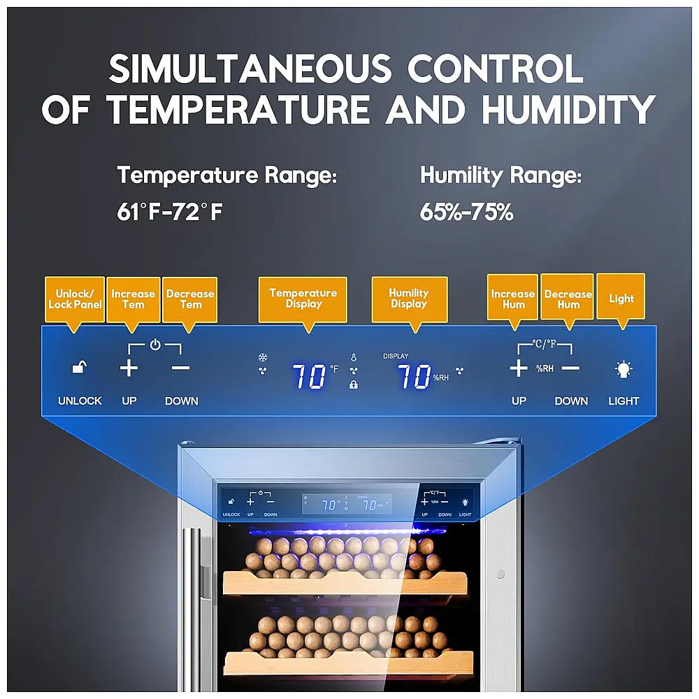 Humidor para Charutos Tylza 88L Aço Inoxidável Controle Eletrônico Temperatura Umidade 640 Charutos 115V — foto 2