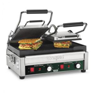 Waring Commercial WPG300 Panini Grill Prata 240V Duplo Controles Placas Nervuradas 43x55x39 cm