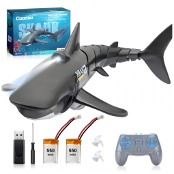 Tubarão de Controle Remoto Escala 118 para Banheiras e Piscinascom 2 Baterias, escuro, COODOO Shark, Cinza escuro