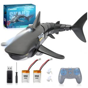 Tubarão de Controle Remoto Escala 118 para Banheiras e Piscinascom 2 Baterias, escuro, COODOO Shark, Cinza escuro