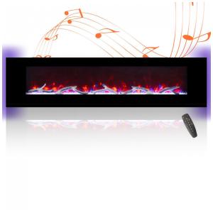 Lareira Elétrica de Embutir A45x182L cm com Alto-Falantes via Bluetooth, 8 Opções de Chamas, Controle Remoto e Digital, 110V 1500W, MONDAWE