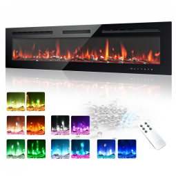 Lareira Elétrica EUHOMY de 152 cm, Embutida ou de Parede, Chama Ajustável, Aquecedor com Controle Remoto, Timer, Tela Touch