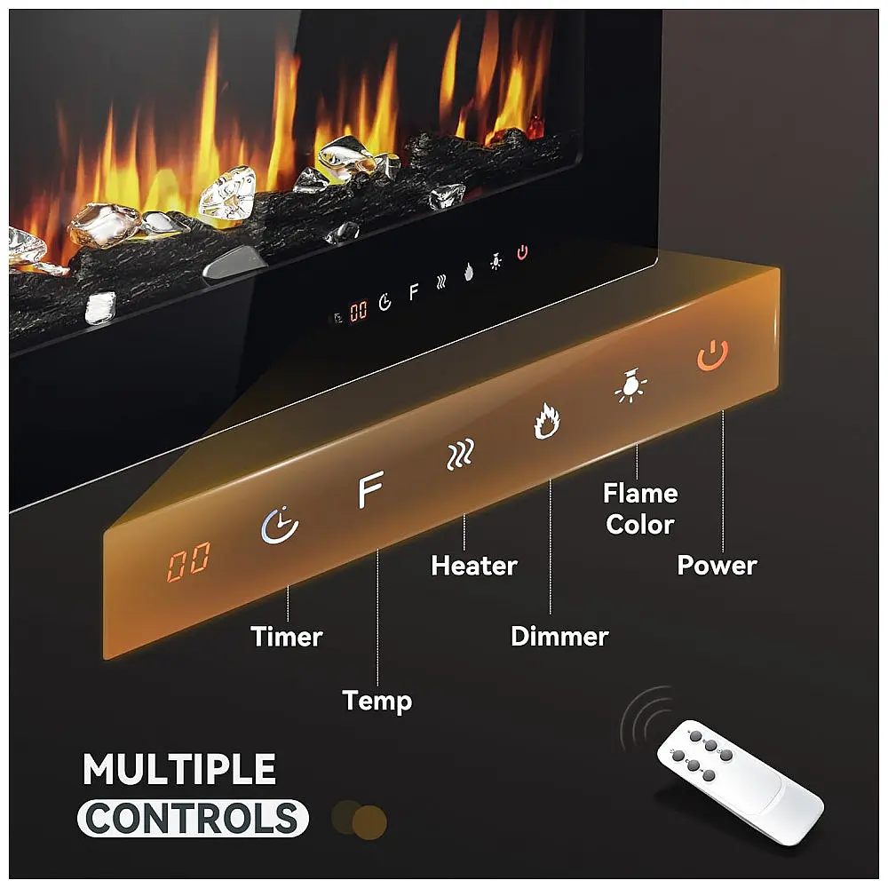 Lareira Elétrica EUHOMY 152x43cm 1500W Chamas LED 12 Cores Embutir 110V — foto 2