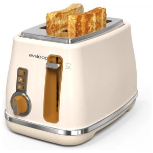 Torradeira Elétrica 2 Fatias com 6 Níveis de Tostagem e Função Descongelar 110V 900W, Evoloop Retrô, Creme