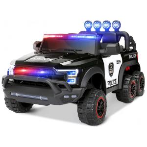 Carro Elétrico Infantil 1 Assento com Controle Remoto, Luz de Sirene e 6 Rodas, 12V, JOYLDIAS, Preto