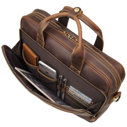 Bolsa, Pasta de Couro Vintage para Laptop Masculina, AUGUS, Marrom