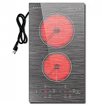 Cooktop Elétrico Karinear de 2 Bocas, 110V, 30 cm, Tampo de Vidro com Padrão Bonito - Preto/Cinza
