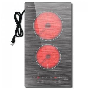 Cooktop Elétrico Karinear de 2 Bocas, 110V, 30 cm, Tampo de Vidro com Padrão Bonito - Preto/Cinza
