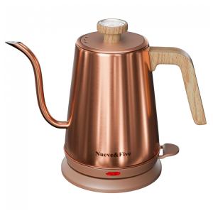 Chaleira Elétrica 1L em Aço Inoxidável com Termômetro, Desligamento Automático e Proteção Contra Fervura a Seco, 1000W, Nueve Five, Dourado