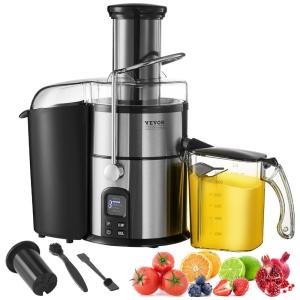 Centrífuga de Frutas e Vegetais 4 em 1 com 5 Velocidades, Aço Inox, 110V 850W, Vevor, Preta