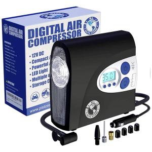 Compressor de Ar Elétrico Mini Portátil, 12V, 30 PSI, com desligamento mático e LED de emergência, P.I. AUTO STORE PIAS002, Preto