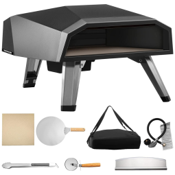 Forno de Pizza a Gás Portátil Aço Inoxidável com Pedra de Pizza, Queimador de Gás, Casca de Pizza e Bolsa de Transporte, VEVOR, Preto