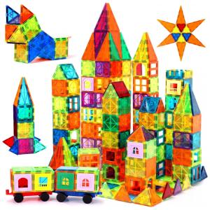 Kit de Construção Construção de Ímãs Geométricos Educativo 104 Peças, para Crianças a Partir de 3 Anos, OUGERTOY, Vermelho