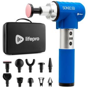 Sonic LX Massageador Pistola Elétrico Profissional Sem Fio 10 Acessórios e 9 Velocidades, LIFEPRO, Azul