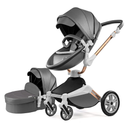 Carrinho de Bebê 2 em 1 com Rotação 360 Graus e Rodas de Borracha para até 15 kg, HOT MOM F023 Dark Grey, Cinza