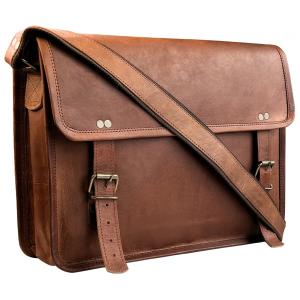 Bolsa Maleta de Couro Unissex para Laptop, RUSTIC TOWN, Marrom
