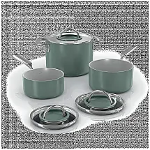 NeverQuit 6-Piece Ceramic Saucepan Cookware Set in Forest Sage