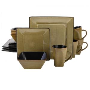 Aparelho de Jantar com 16 Peças em Cerâmica, Acabamento em Esmalte Reativo, Gibson Elite Kiesling, Bege