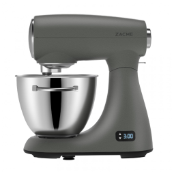 Batedeira Planetária ZACME Cinza 8 Velocidades 5,5L 600W Corpo Metálico Motor DC Display LED Timer Resfriamento Silenciosa 110V