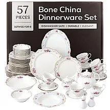 Aparelho de Jantar Joseph Sedgh Collection Romantic Bloom 57 Peças Bone China Serviço para 8 Azul Floral com Friso de Ouro