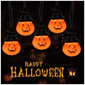 Pisca Pisca para Decoração de Halloween com 10 Luzes de Abóbora 2,5 Metros, Laranja