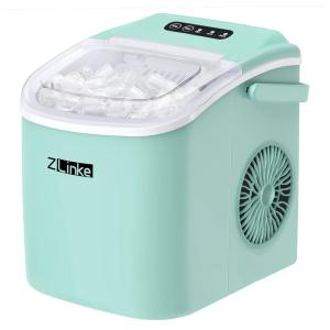 Máquina de Gelo até 12 kg em 24H Portátil com Autolimpeza e Colher de Gelo, 110V 300W, Zlinke, Verde