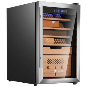 Umidor para Charutos Elétrico 70L com Display Digital, Higrômetro e Controle de Temperatura, 110V, KingChii, Preto