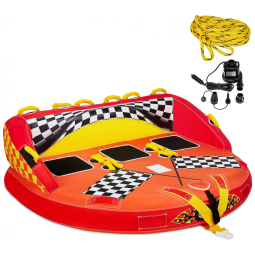 Boia Rebocável Aquática para 3 Pessoas com Bomba de Ar 12V e Cabo de Reboque, SUNNY FUN, Vermelha