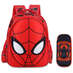 Mochila escolar infantil Telifor Homem-Aranha 3D com estojo, nylon impermeável, grande capacidade, 14", azul e vermelho