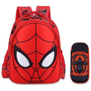 Mochila escolar infantil Telifor Homem-Aranha 3D com estojo, nylon impermeável, grande capacidade, 14", azul e vermelho