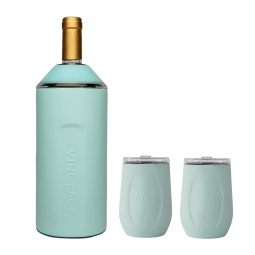 Porta Garrafa Térmico para Vinho é em Aço Inoxidável com 2 Copos, Cor, VINGLACé, Azul