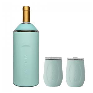 Porta Garrafa Térmico para Vinho é em Aço Inoxidável com 2 Copos, Cor, VINGLACé, Azul