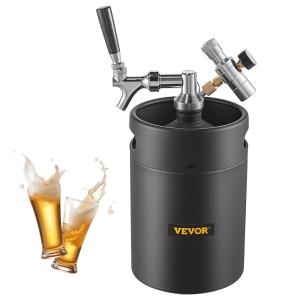 Chopeira Portátil com Torneira e Regulador de CO2, Aço Inoxidável, VEVOR 5L Pressurized Beer Growler, Preto