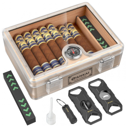 Caixa Umidor Charutos FANKAI Transparente Cortadores Cedro