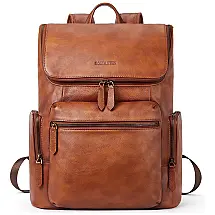 Mochila Vintage de Couro para Notebook Unissex, BOSTANTEN, Marrom