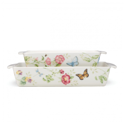 Conjunto de Travessa Assadeira com 2 Peças, Formato Retangular em Material de Porcelana, LENOX, Branca Colorida