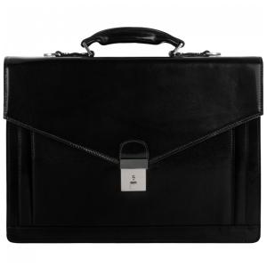 Bolsa Maleta de Couro Masculina para Laptop, TIME RESISTANCE, Preto