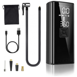 Compressor de Ar Portátil 150 PSI Recarregável com Luzes de Emergência e Inflação 2X Mais Rápida, 12V, KIMHI, Preto