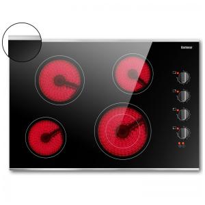 Cooktop Elétrico Karinear 76 cm 4 Bocas, Controle por Botão, Cooktop Cerâmico Embutido com Proteção de Vidro e Moldura de Metal