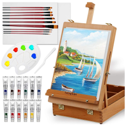 Conjunto de Tinta Acrílica com Expositor de Mesa Portátil Profissional, 23 Peças, FALLING IN ART, Marrom