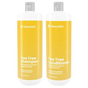 Shampoo e Condicionador Óleo de Tea Tree Óleo de Coco Contra Caspa 500ml, HONEYSKIN, Verde Escuro