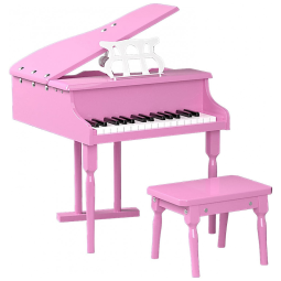 Piano de Cauda Infantil com 30 Teclas, Suporte para Partitura e Banco, HONEY JOY, Rosa