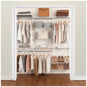 Kit Closet Aramado com Prateleiras Expansíveis e Hastes Telescópicas Personalizável Rubbermaid Branco
