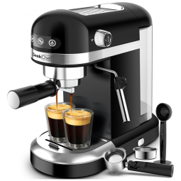 Máquina de Café Expresso em Aço Inoxidável com Bocal de Leite, 110V 1350W, Geek Chef, Preta
