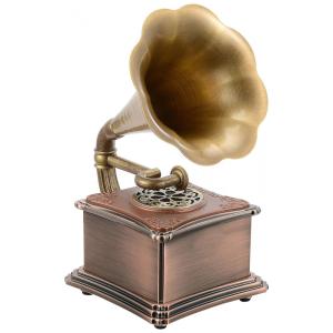 Mini Gramofone Retrô com Entrada USB, AUX, Bluetooth, Micro SD, CECINIR, Bronze