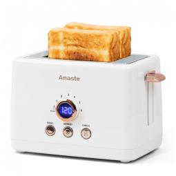 Torradeira Elétrica 2 Fatias com 6 Níveis de Tostagem em Aço Inoxidável e Painel Digital, 110V 850W, Amaste, Dourado