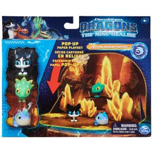 Dreamworks Dragões Os Nove Reinos: Conjunto de Jogo em Papel Reino de Cristal com 3 Mini Figuras de Dragão, Brinquedos Infantis para